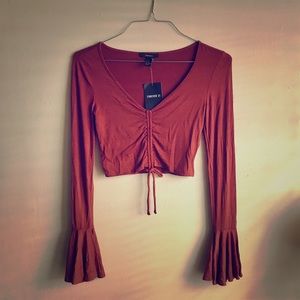 Bronze Crop Top Long Sleeve Ruffles